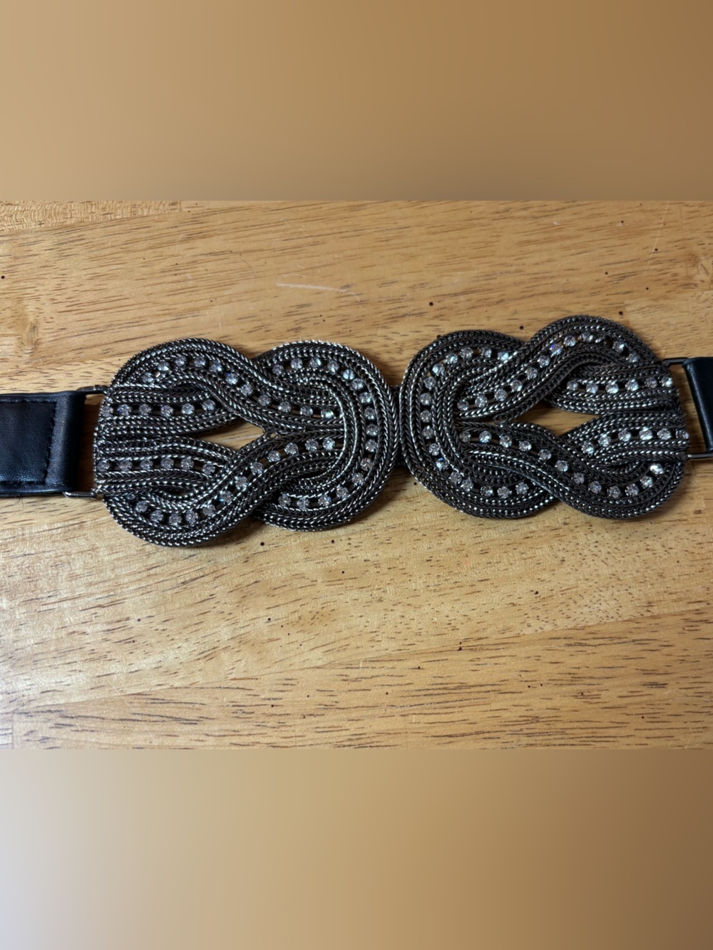 Black Elastic Stretch Belt Double Knot Rhinestones - Picture 6 of 9